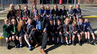 Twins starting school in Inverclyde 2022 with Provost Drew McKenzie